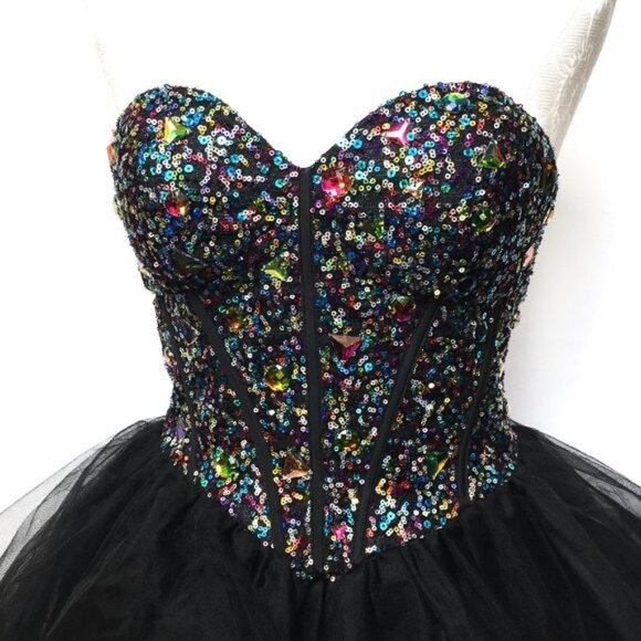 Narianna 2015  Black Jeweled Corset Bodice Prom Formal  Dress Size Small - Picture 1 of 13